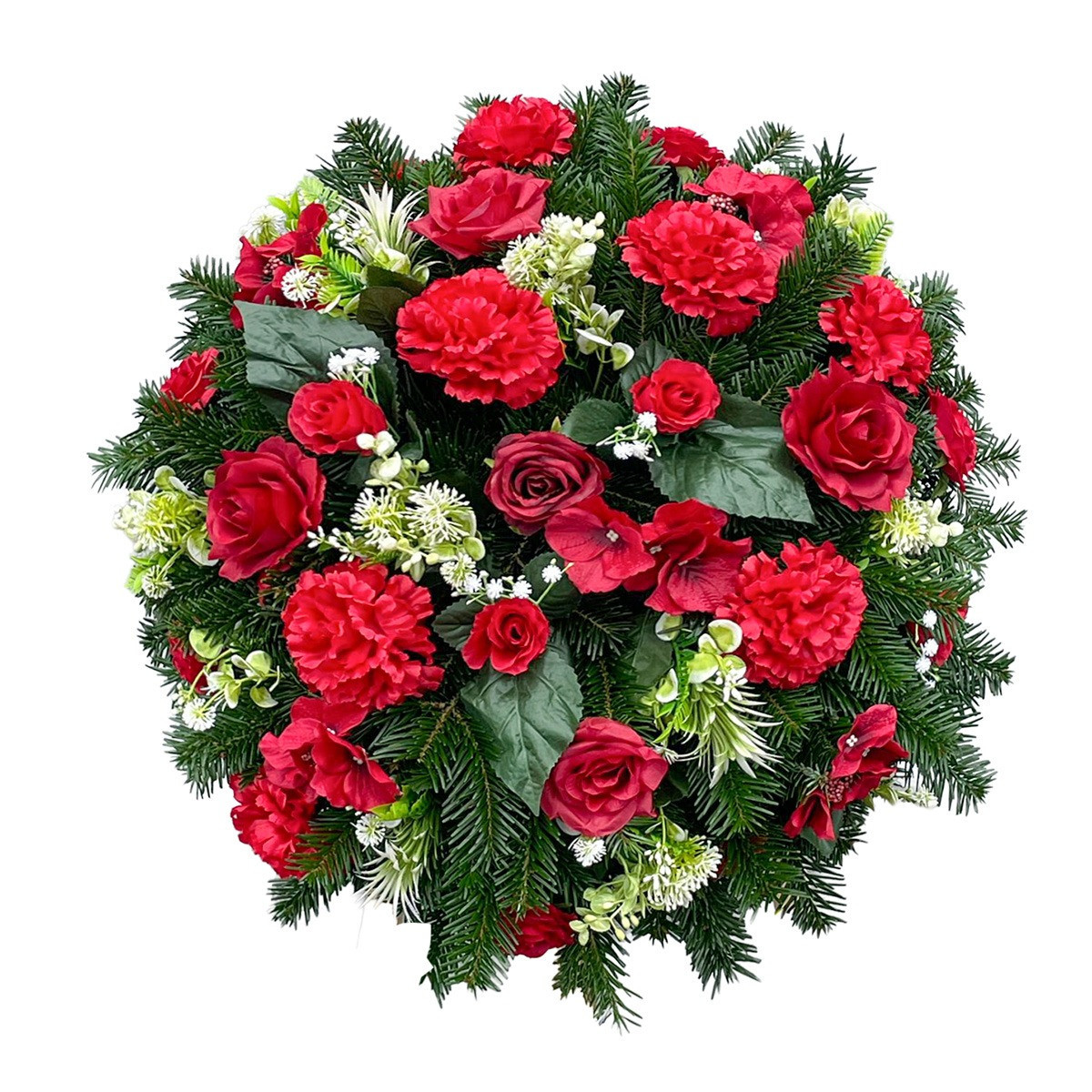 Veniec živý základ a umelé kvety červený