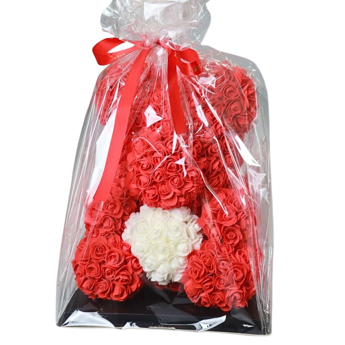 Veľký medvedík z penových ruží - červený