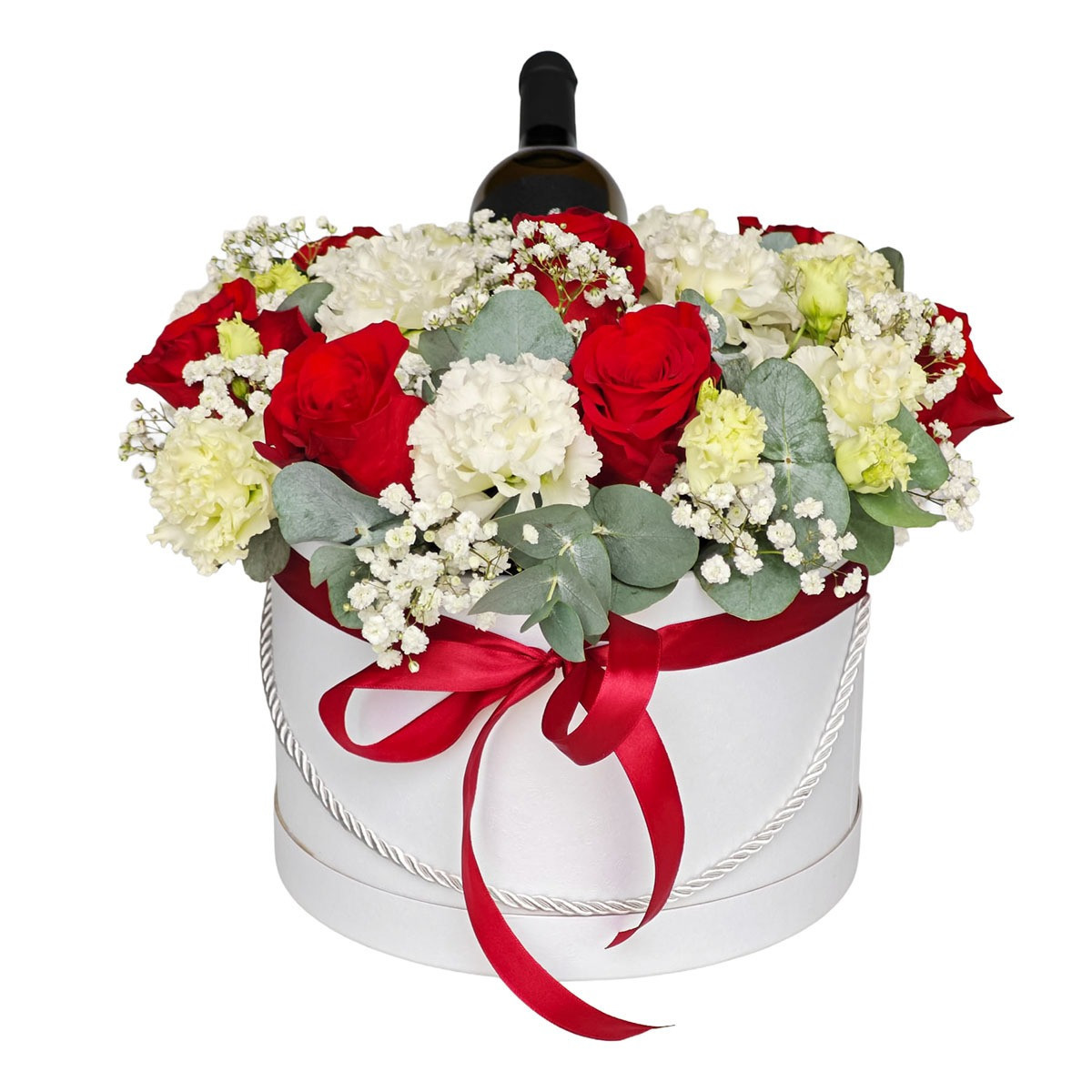 Kvetinový box s vínom - bielo červený