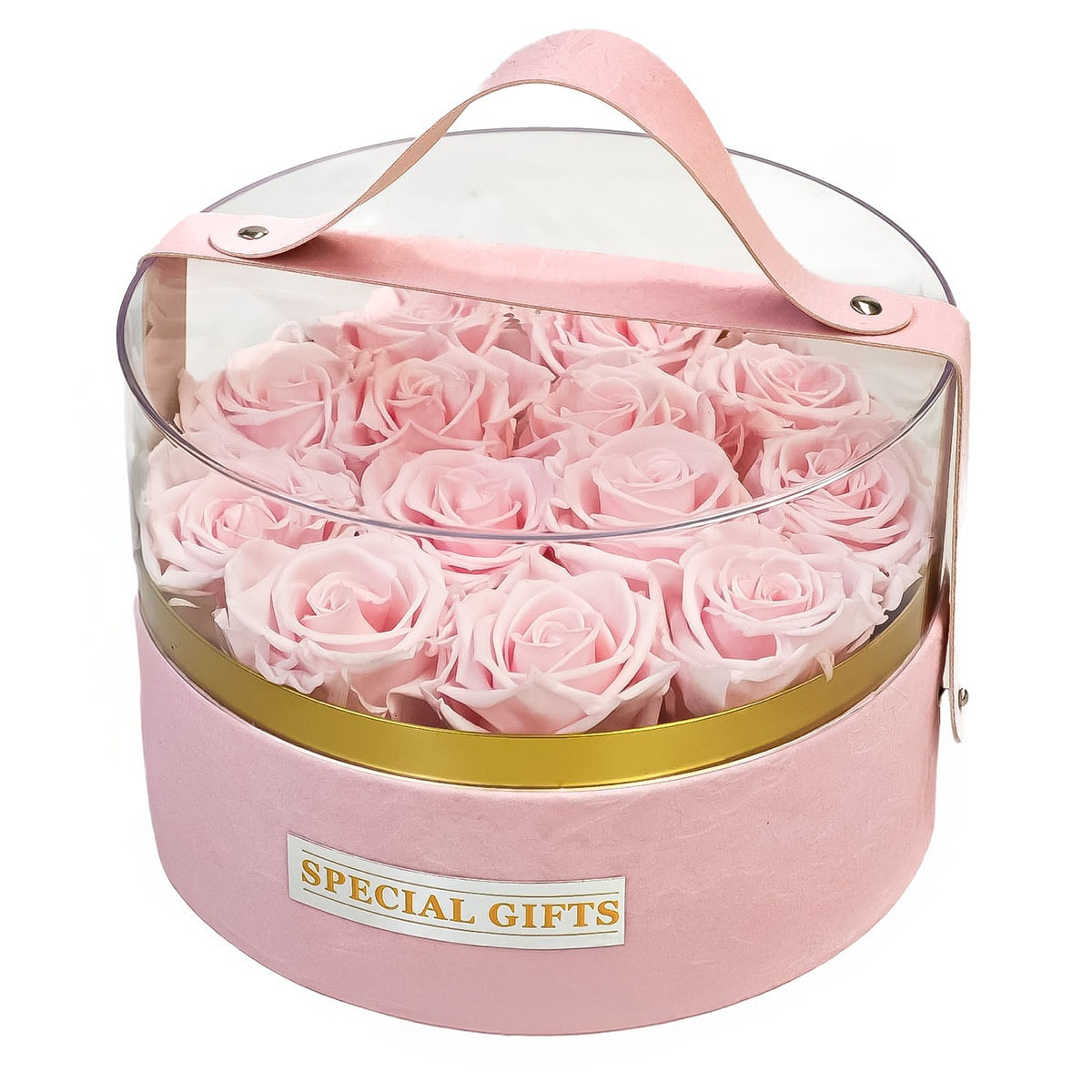 Box so stabilizovanými ružovými ružami