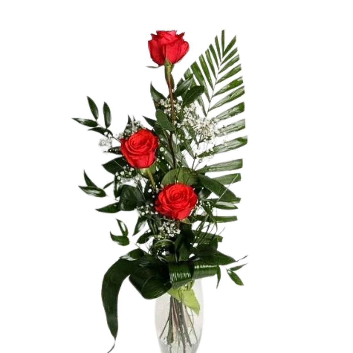 3 červené ruže s dekoráciou