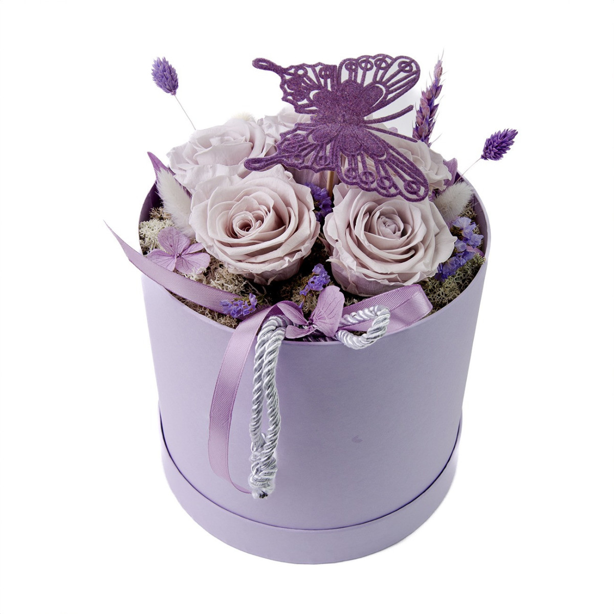 Box zo stabilizovaných kvetov - fialový, stredný