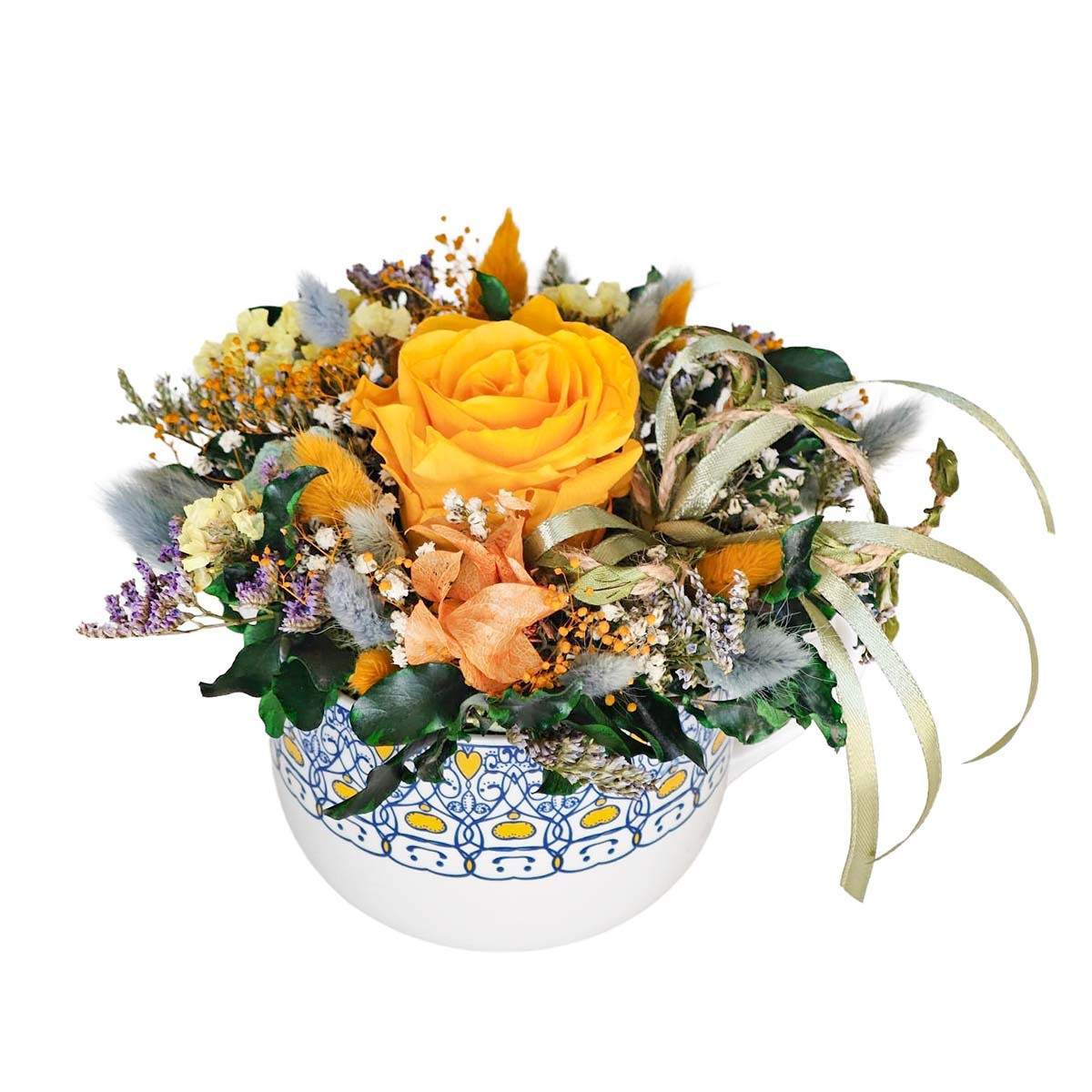 Aranžmán zo stabilizovaných kvetov - Bronco žltý