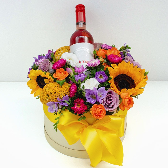 Kvetinový box s vínom - slnečnica
