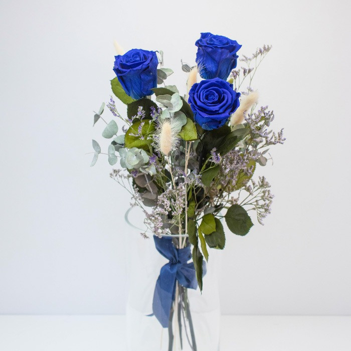 3 modré stabilizované ruže