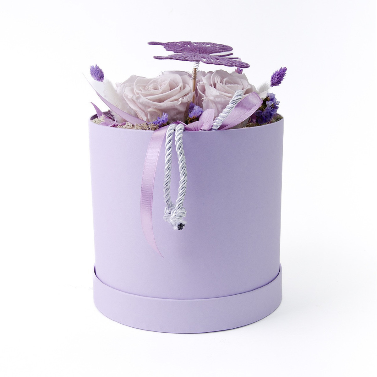 Box zo stabilizovaných kvetov - fialový, malý