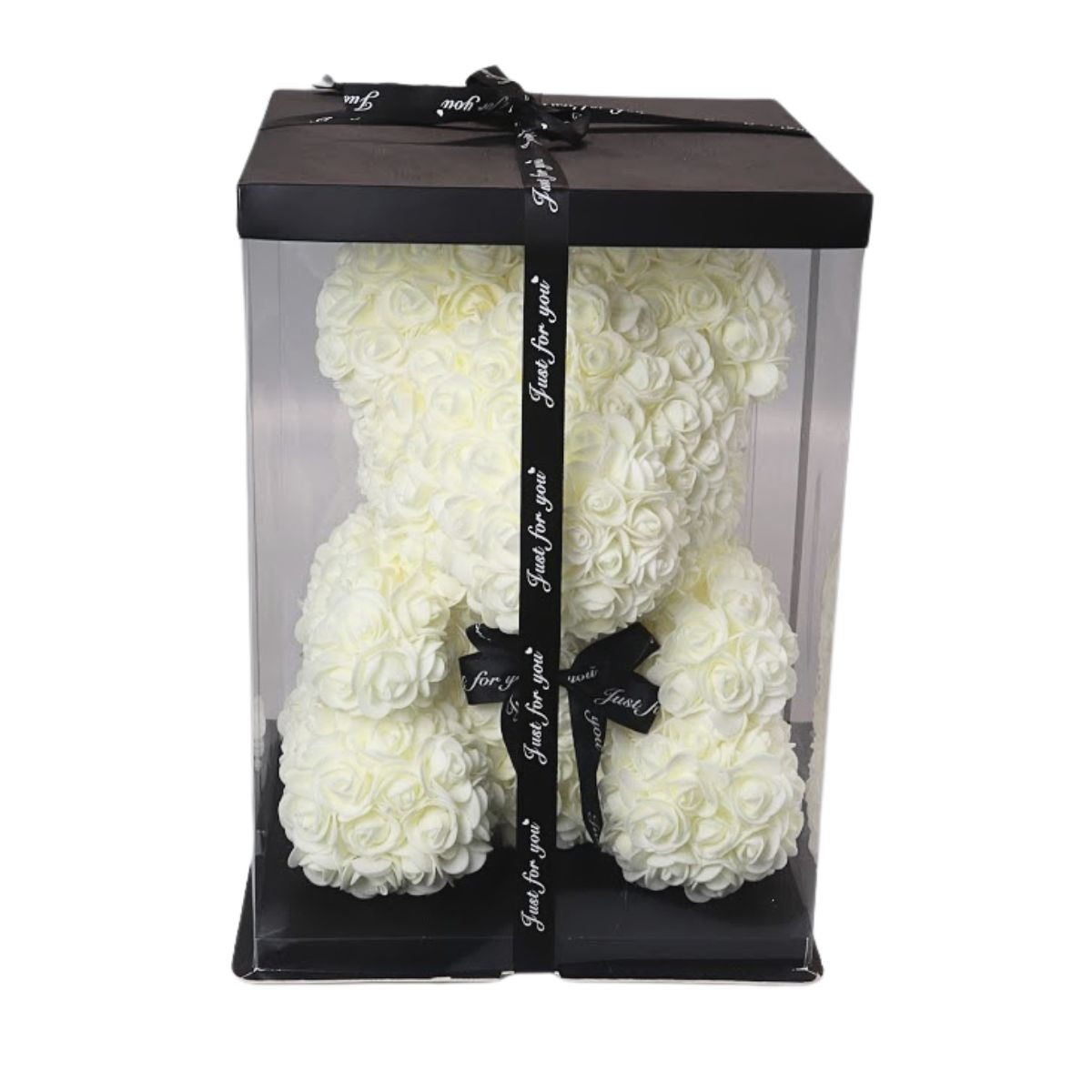 Veľký medvedík z penových ruží - biely